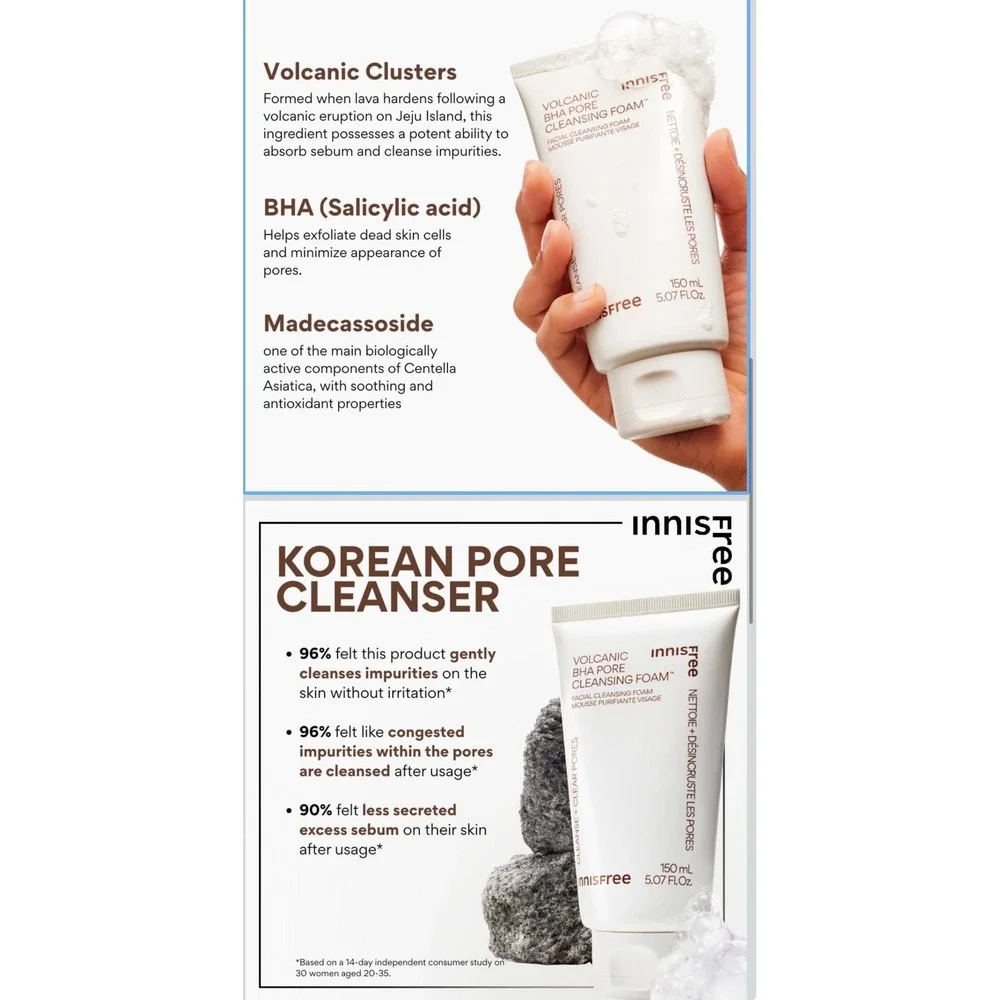 Innisfree Volcanic‎ BHA Pore Cleansing Foam Facial Wash 150ml 5.07 Fl Oz